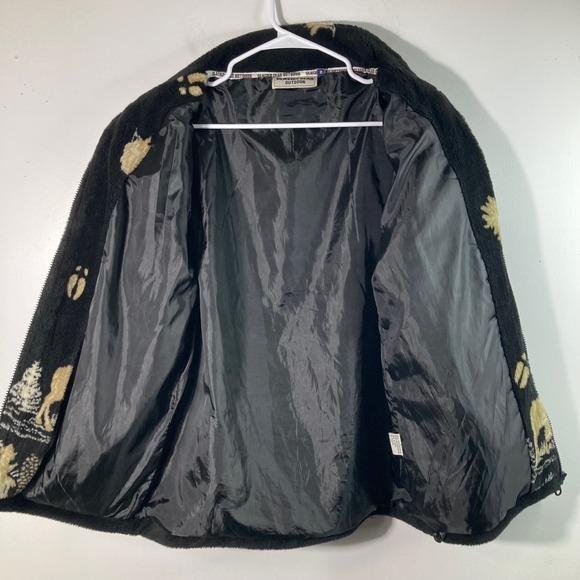 Mens Vintage Glacier Gear Outdoor Deer Print Fleece Lined Zip Jacket Black Tan S - Picture 3 of 12